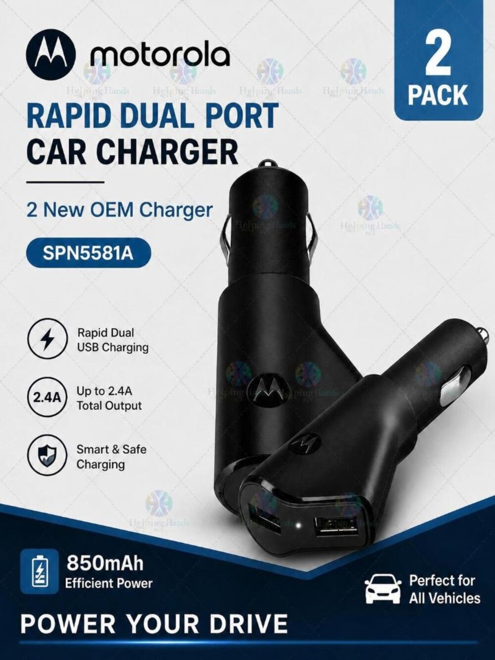 2 New OEM Motorola Rapid Dual Port Car Vehicle USB Charger Adapter SPN5581A